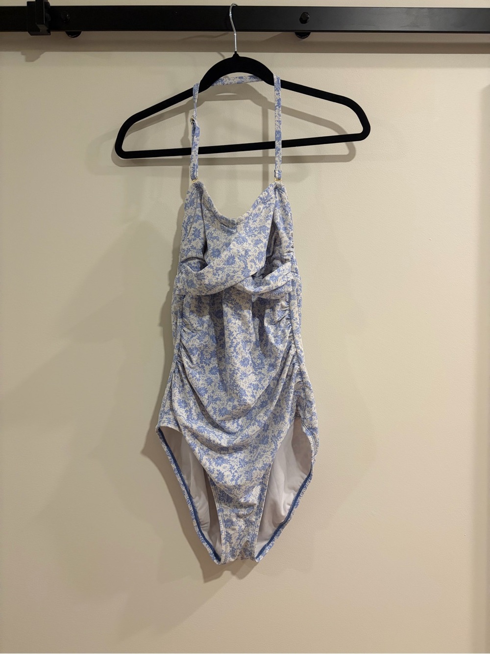 Kona Sol Blue Floral Ruched One-Piece Swimsuit